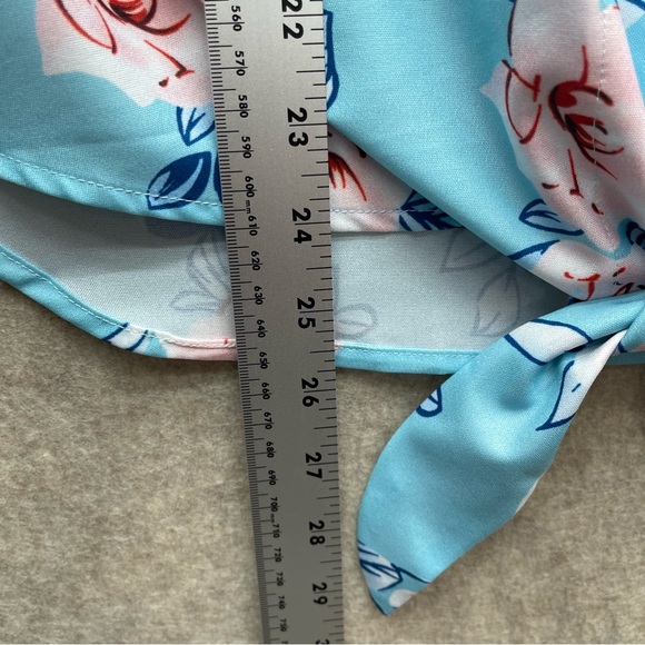 Women's Floral Button Down Waist Tie Blouse with Bell Sleeves M - Picture 9 of 9